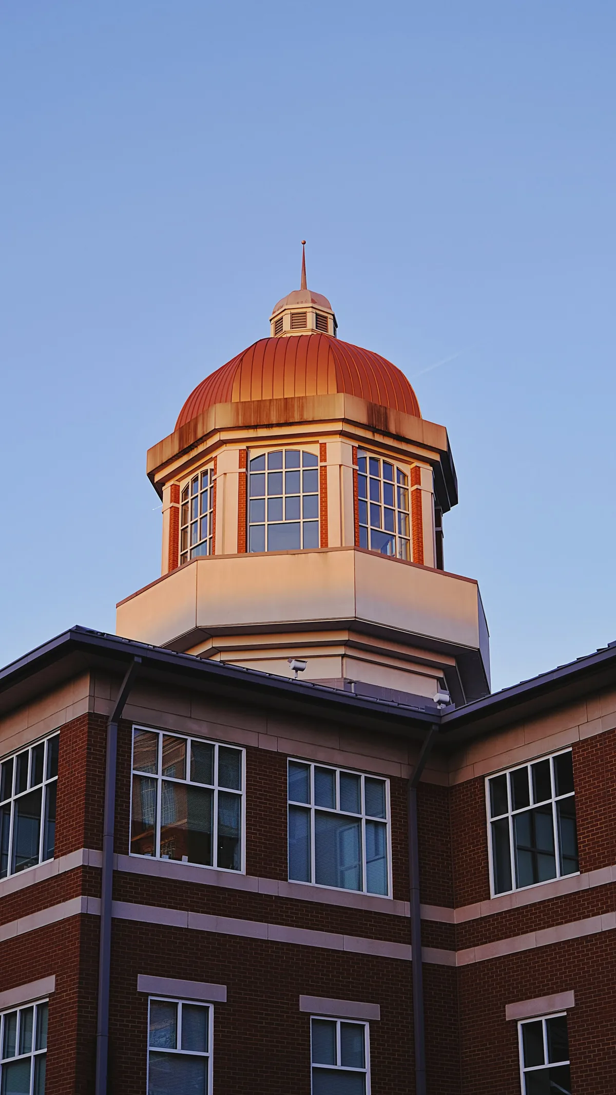 A campus tower at UNC Charlotte in evening light