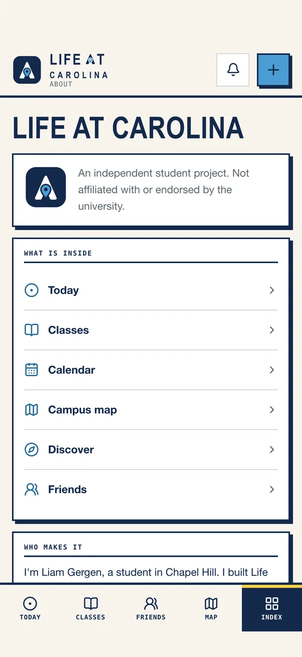 The Life at Carolina iPhone app on About