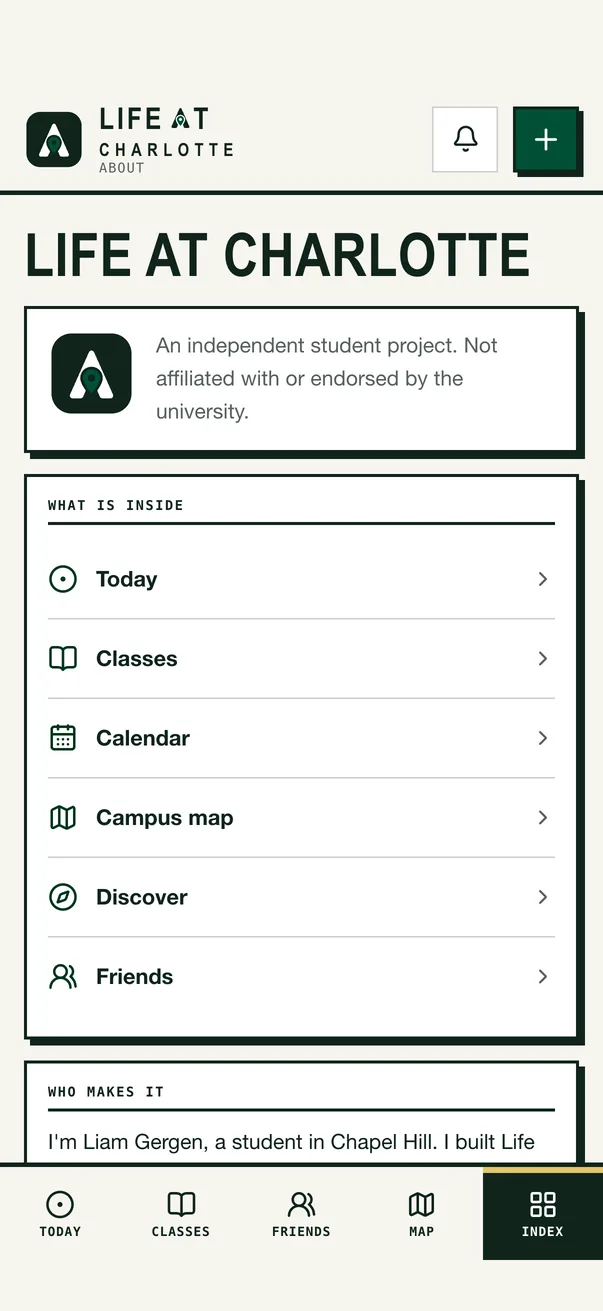 The Life at Charlotte iPhone app on About