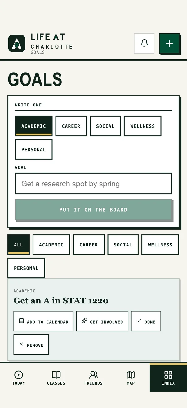 The Life at Charlotte iPhone app on Goals