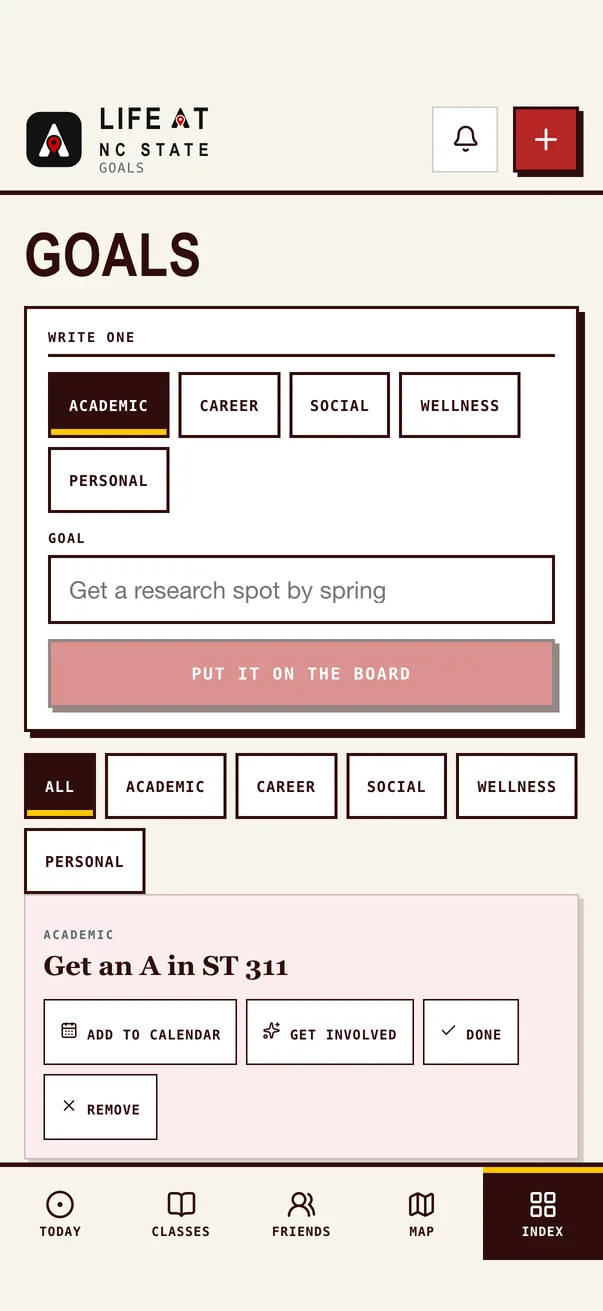 The Life at NC State iPhone app on Goals