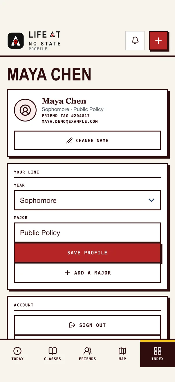 The Life at NC State iPhone app on Profile