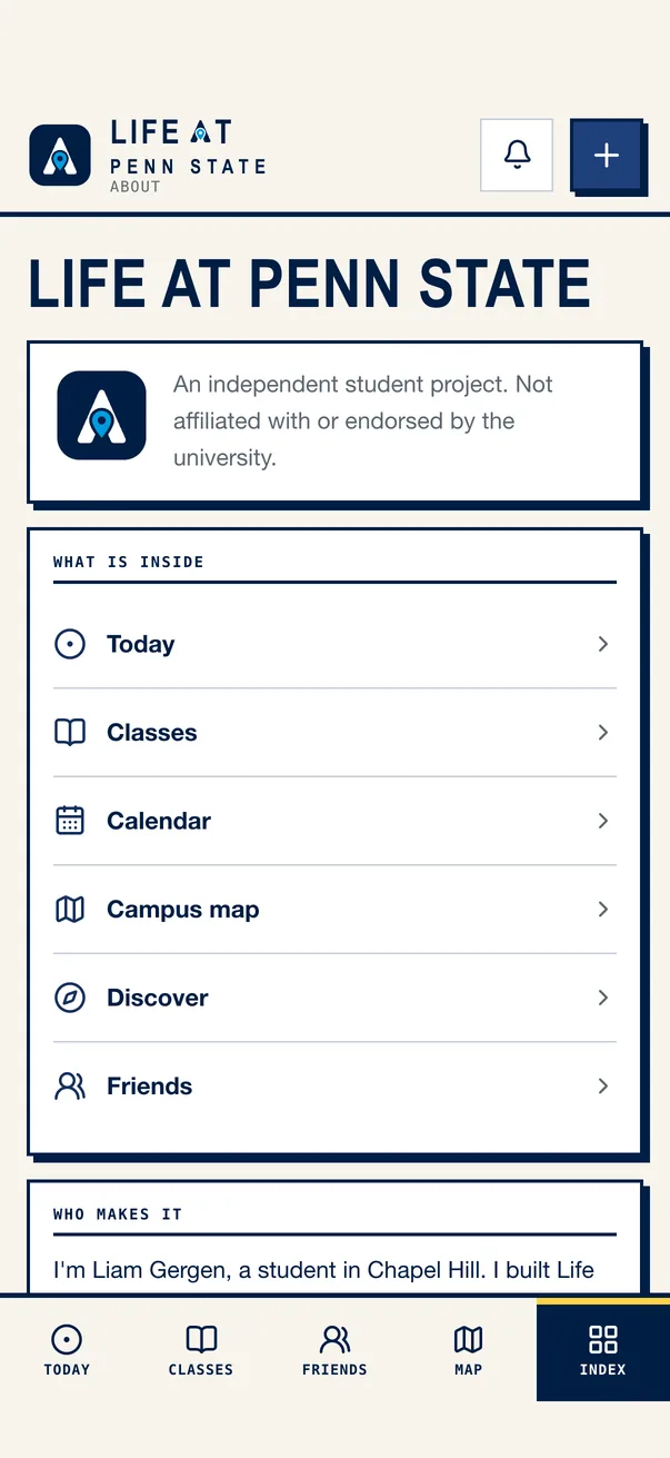 The Life at Penn State iPhone app on About